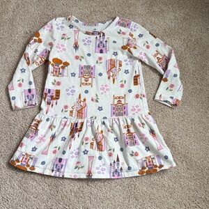 Disney Princess Castle Print Drop Waist Long Sleeve Dress.  Size 3T